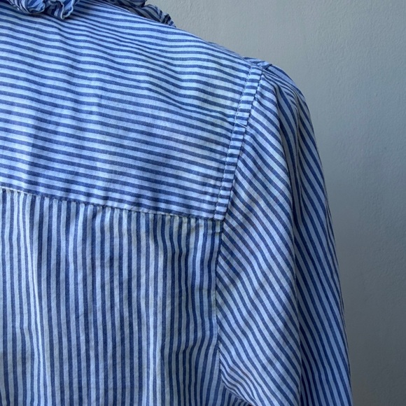 J. Crew Blue Pinstripe Ruffle Shirt - Picture 3 of 4